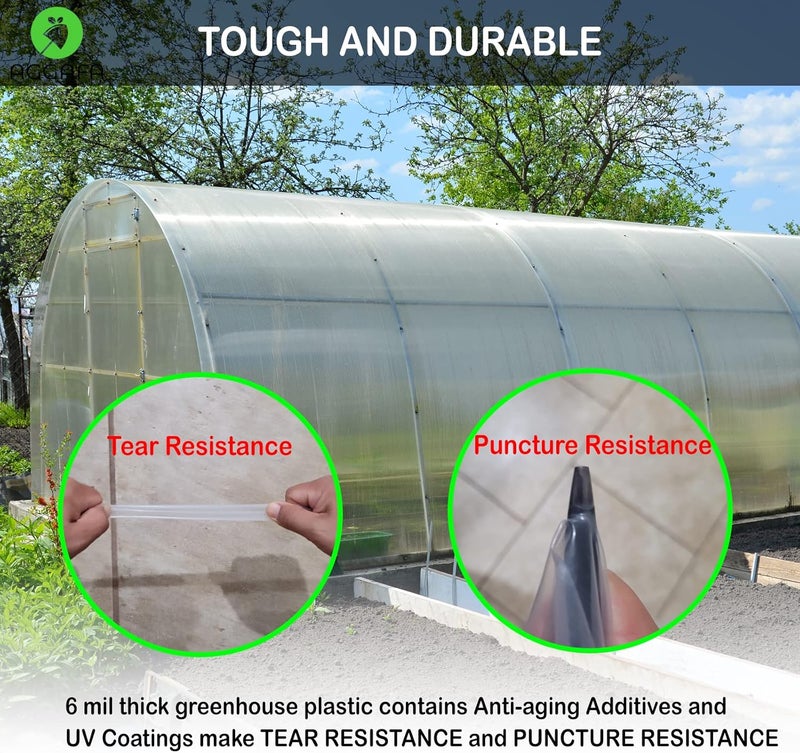 AGGAFA 6 mil (12ft x 25ft) 100% Virgin Material. 5Layers Advanced Extrusion Technology for UV Protection, Anti-drip, Anti-Fog, Thermal and Strength. 4Years Lifetime UV Resistant Greenhouse Plastic - Image 4
